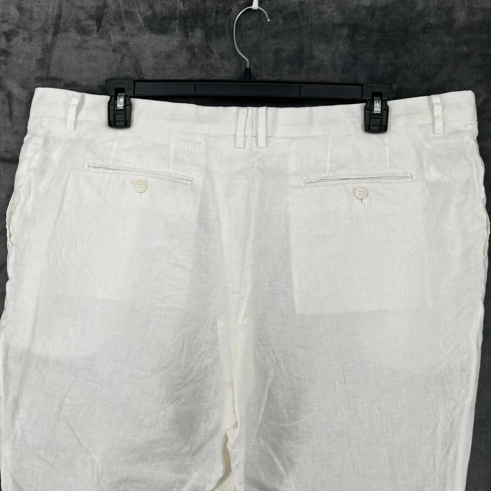 Vintage Enzo Tovare 100% Linen Chino Pants Men's 42x27 White Summer Lightweight